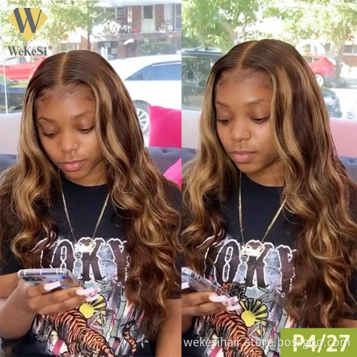 Highlight Brown Color Transparent Lace Front Human Hair Wig Brazilian Colored Human Hair Wigs For Black Women